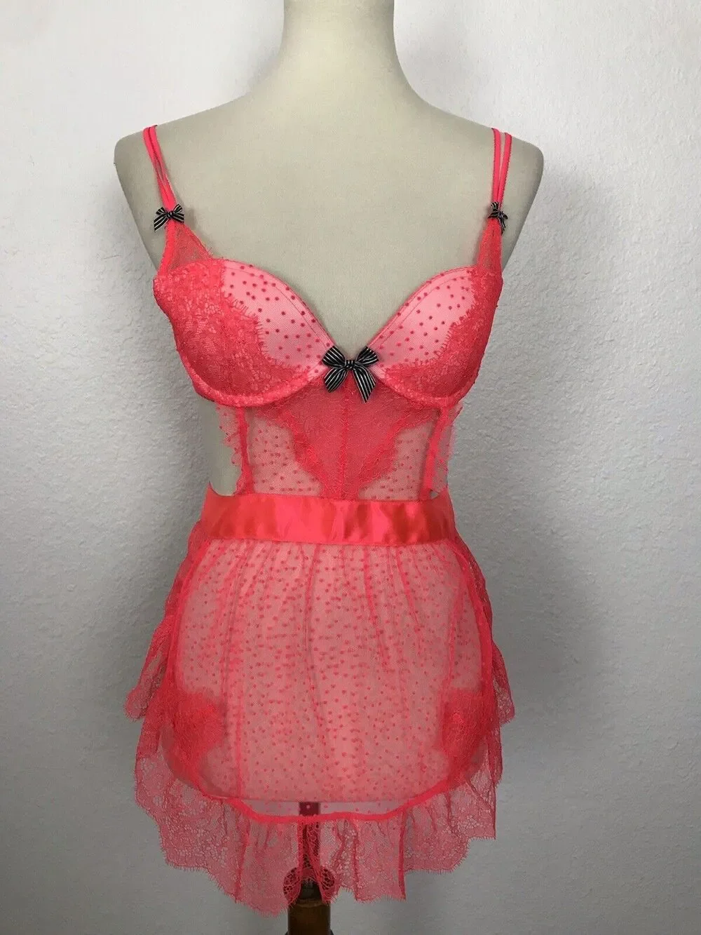 Victoria's Secret Lingerie Lace Polka Dot Mesh Babydoll Apron